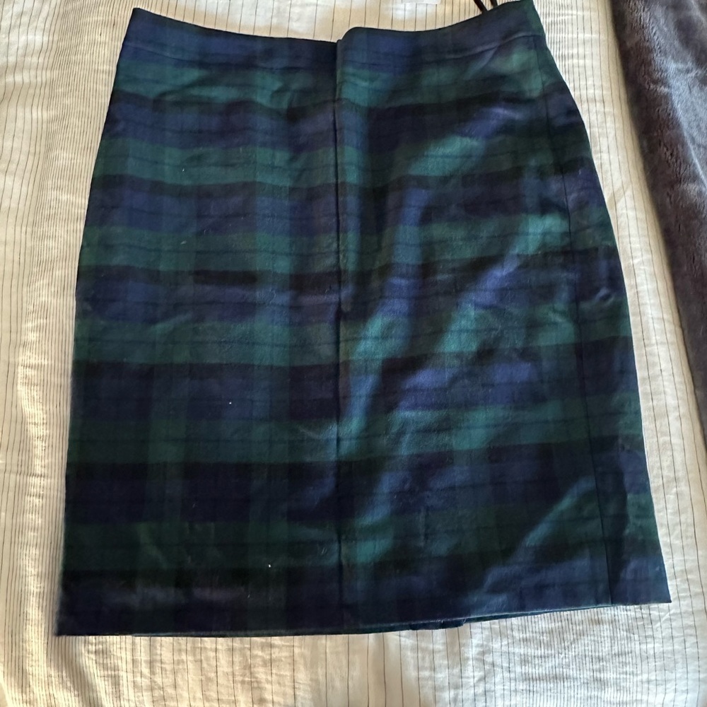 NWT J. Crew holiday tartan green & blue pencil skirt